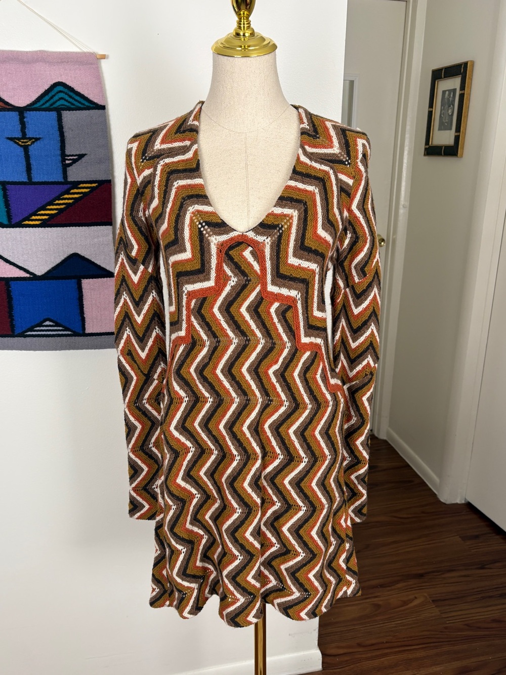 Free People Crochet Mini Dress with Bell Sleeves